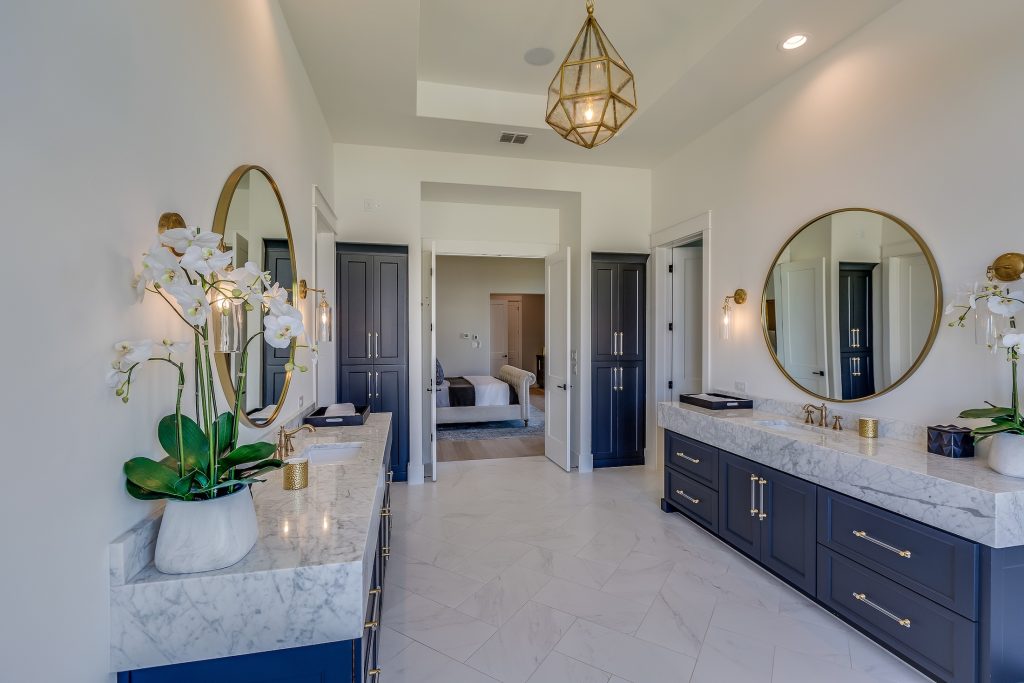 symmetrical vanity areas in master bathroom