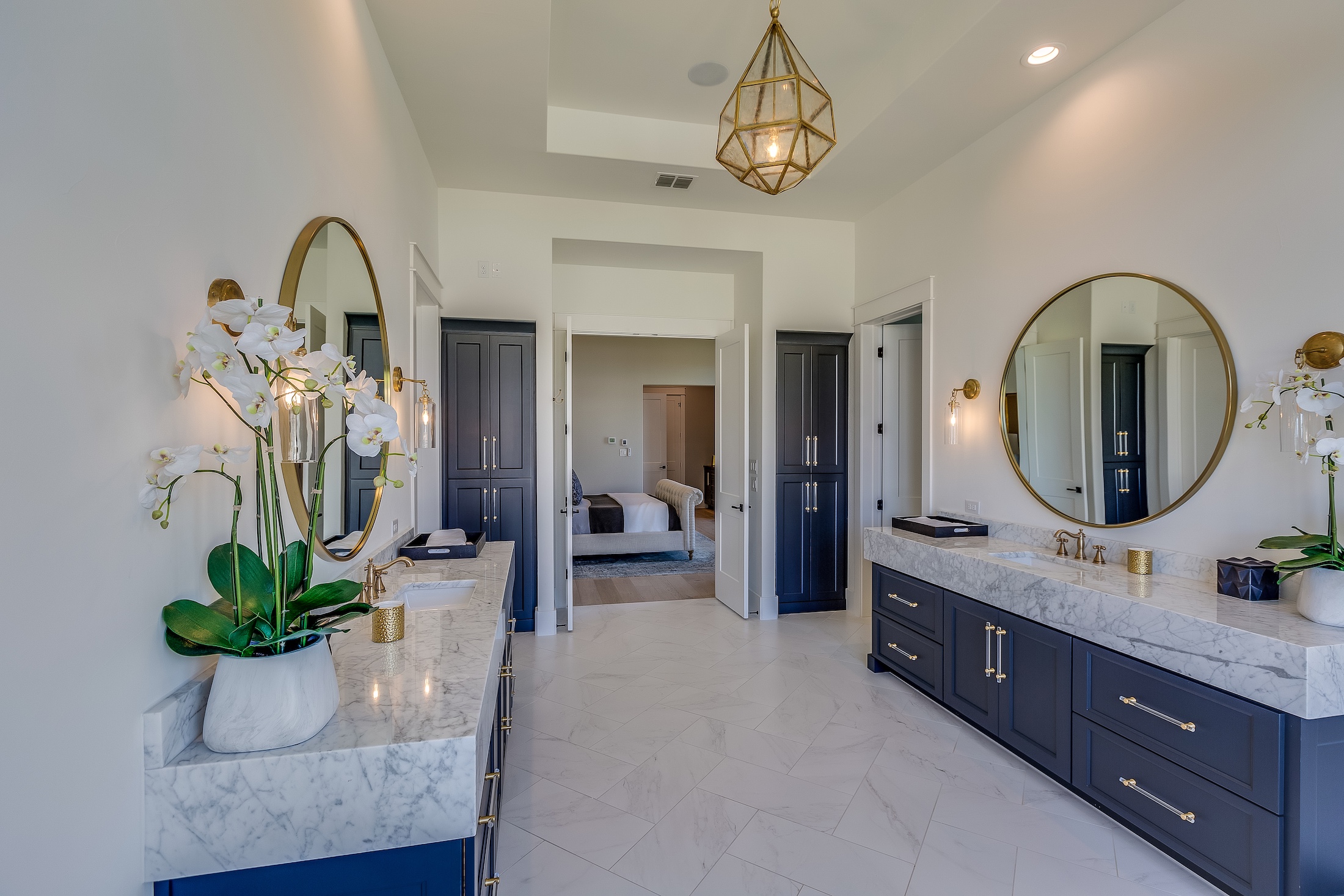 symmetrical vanity areas in master bathroom