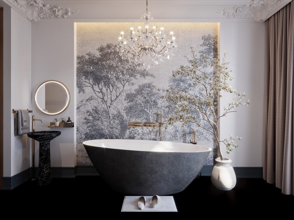 2d render luxury bathroom with a huge tub